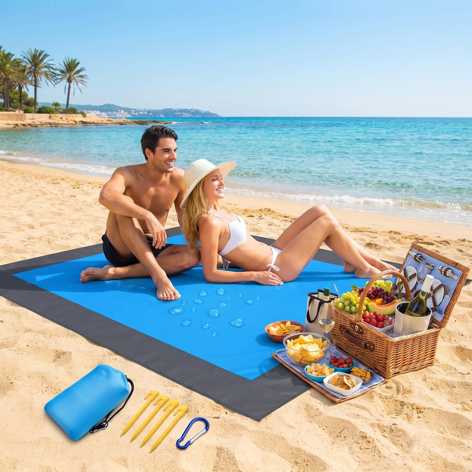 SandFree™ XL Beach Blanket – Waterproof, Sandproof & Lightweight Picnic Mat for Beach, Camping & Outdoor Adventures (200×210 cm)