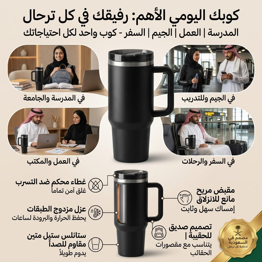 ThermoGrip™ | كوب حراري بغطاء محكم ومقبض